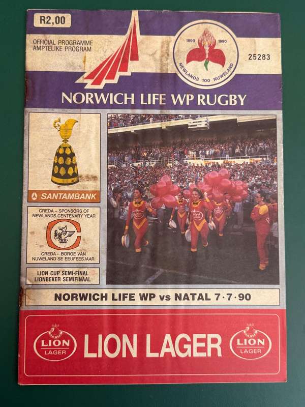 Rugby Programme - Western-Province vs Natal 07/07/1990