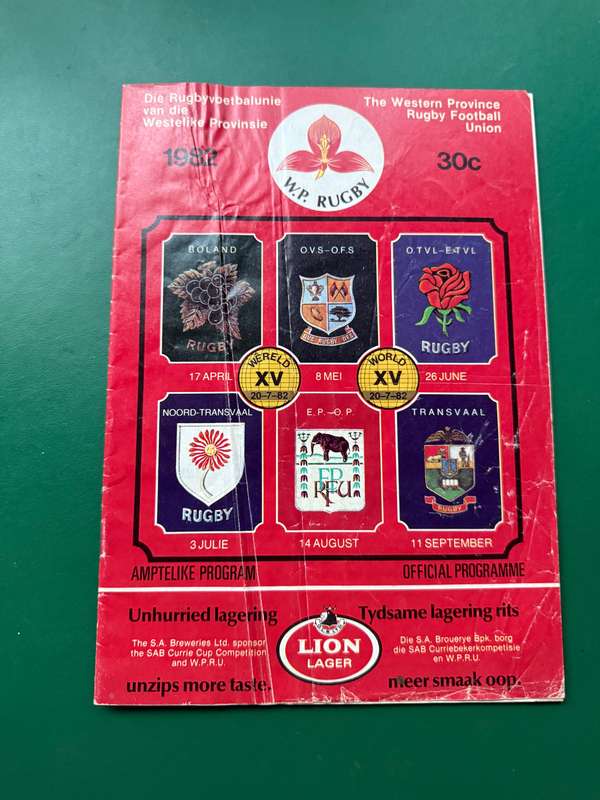 Rugby Programme - Western-Province vs Northern-Transvaal 03/07/1982
