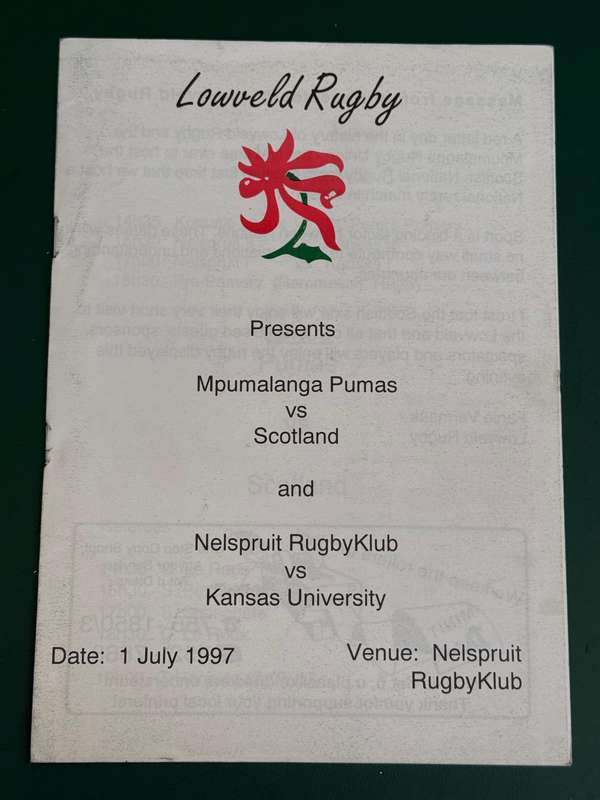 Rugby Programme - *TOUR* Mpumalanga Pumas vs Scotland 01/07/1997