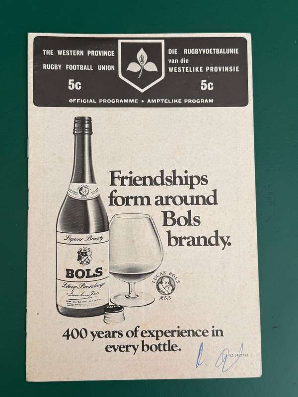 Rugby Programme - Western-Province vs Free State (Currie Cup) 07/08/1976