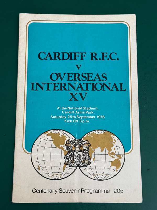 Rugby Programme - Cardiff RFC vs Overseas International XV 25/09/1976