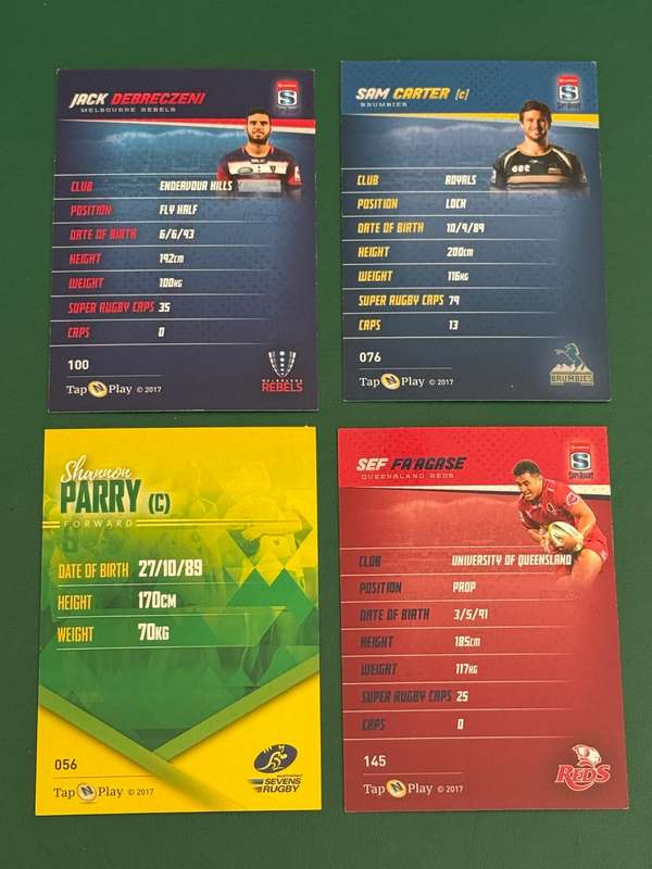Rugby Cards - 4 (Four) * 2016 Tap and Play Australia/Super Rugby/Sevens Rugby Cards
