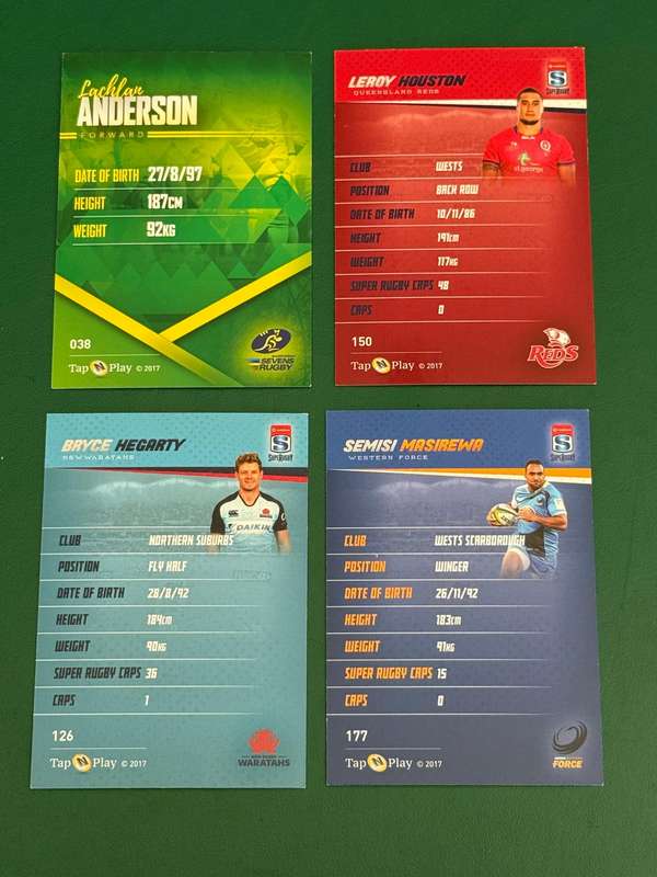 Rugby Cards - 4 (Four) * 2016 Tap and Play Australia/Super Rugby/Sevens Rugby Cards