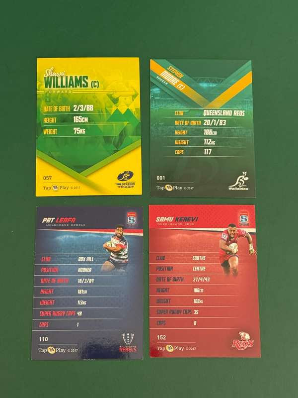 Rugby Cards - 4 (Four) * 2016 Tap and Play Australia/Super Rugby/Sevens Rugby Cards
