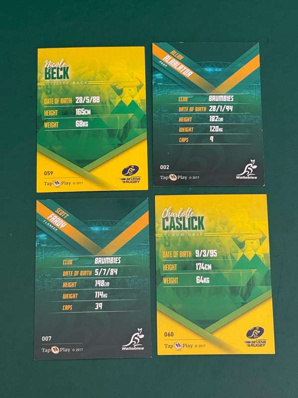 Rugby Cards - 4 (Four) * 2016 Tap and Play Australia/Super Rugby/Sevens Rugby Cards
