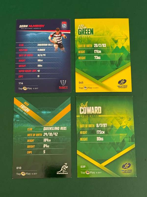 Rugby Cards - 4 (Four) * 2016 Tap and Play Australia/Super Rugby/Sevens Rugby Cards