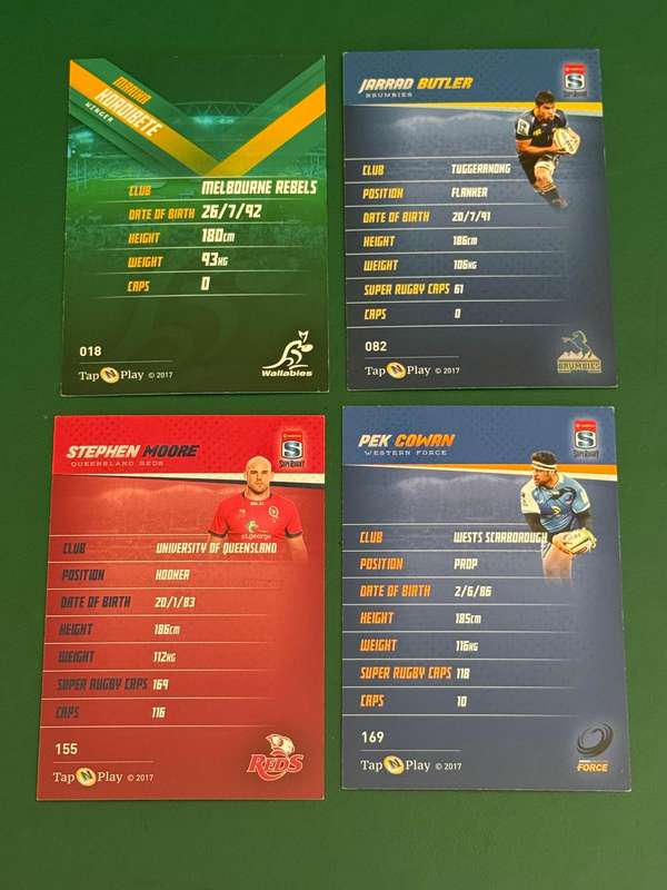 Rugby Cards - 4 (Four) * 2016 Tap and Play Australia/Super Rugby/Sevens Rugby Cards