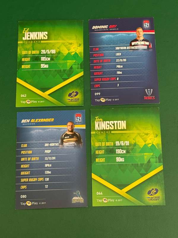 Rugby Cards - 4 (Four) * 2016 Tap and Play Australia/Super Rugby/Sevens Rugby Cards