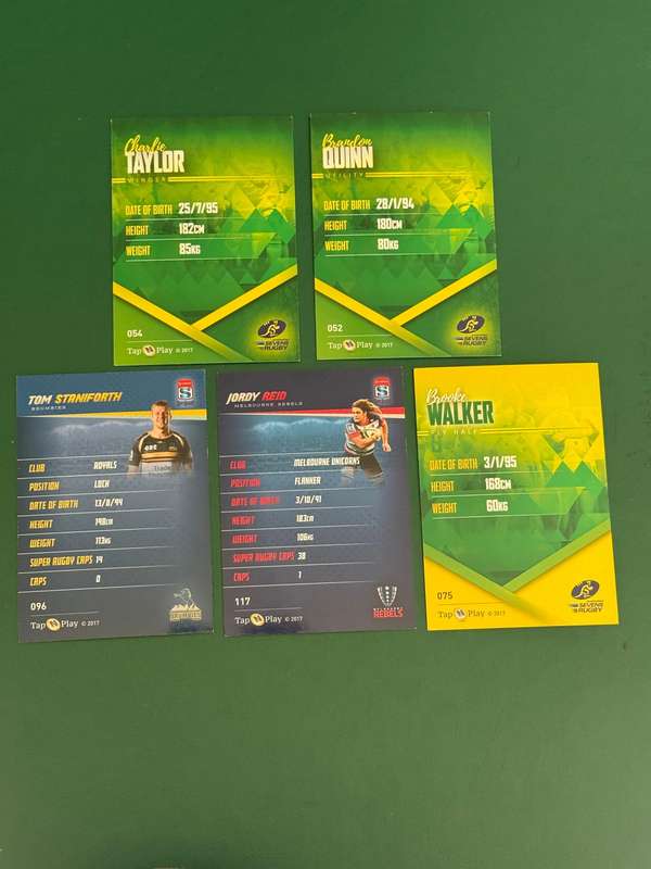 Rugby Cards - 5 (Five) * 2016 Tap and Play Australia/Super Rugby/Sevens Rugby Cards