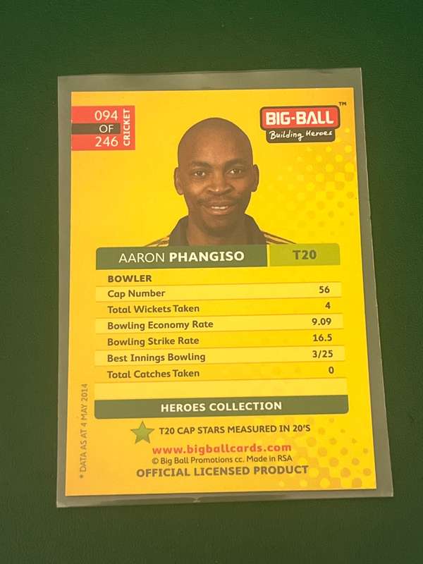 Cricket Card - *SIGNED* Aaron Phangiso 2014 Big Ball Cricket Card