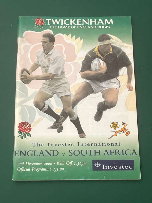 Rugby Programme - England vs South-Africa 2/12/2000