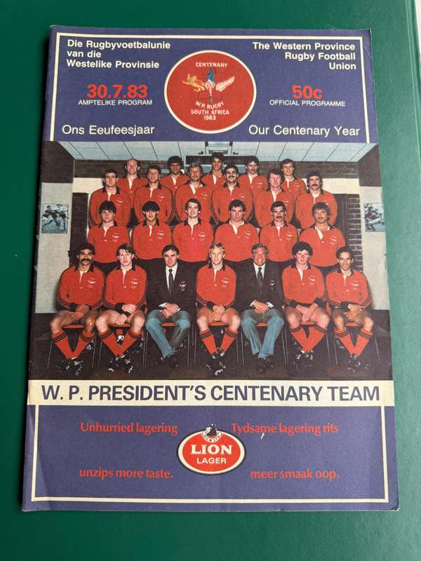 Rugby Programme - SARB Presidents Team vs WP Presidents Centenary Team 30/07/1983