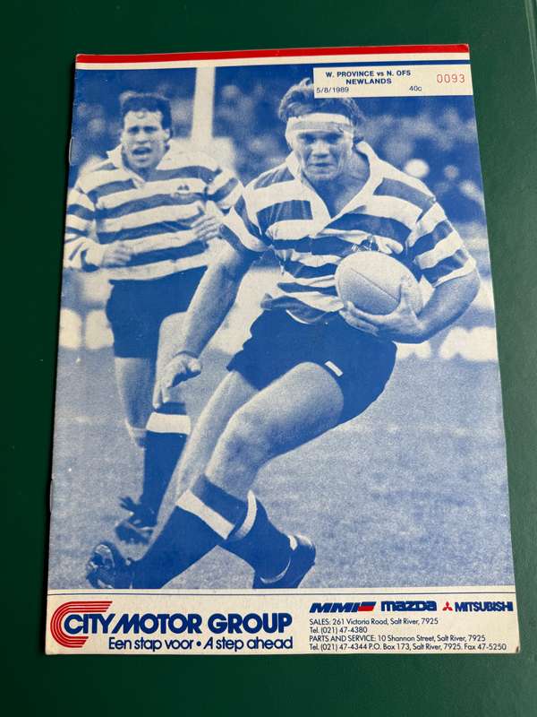 Rugby Programme - Western Province vs Northern Free State (Baumgarten) 05/08/1989