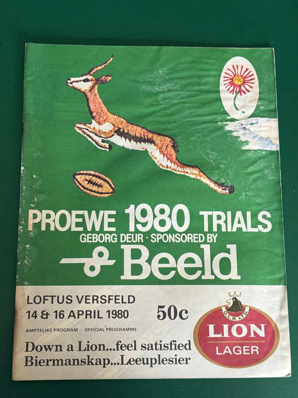 Rugby Programme - Springbok Rugby Trials 14-16 April 1980