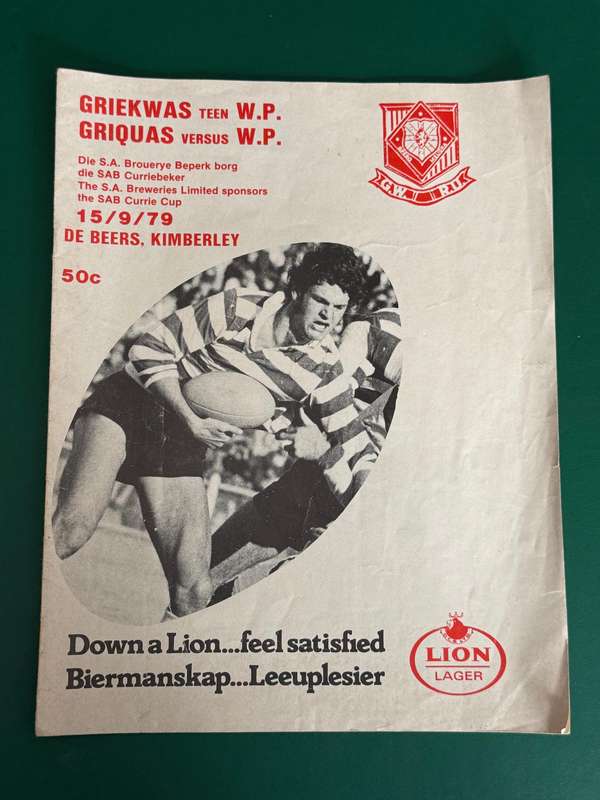 Rugby Programme - Griquas vs Western-Province 15/09/1979