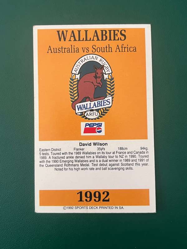 Rugby Card - David Wilson 1992 Sports Deck Rugby Card