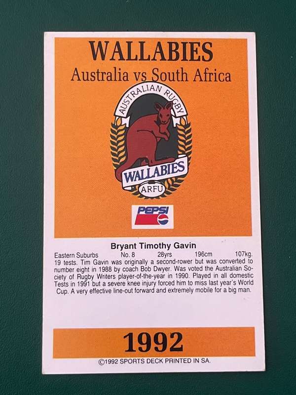 Rugby Card - Tim Gavin 1992 Sports Deck Rugby Card