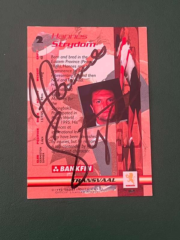 Rugby Card - *SIGNED* Hannes Strydom 1996 Sports Deck Rugby Card