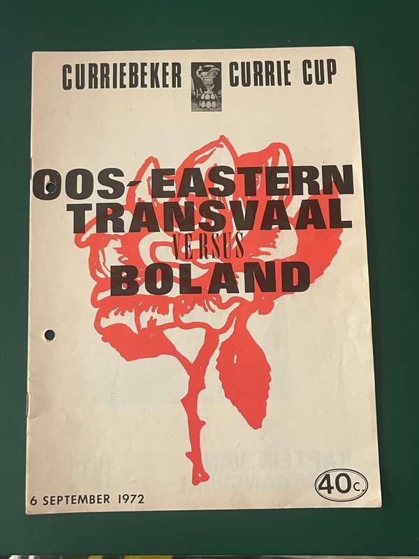 Rugby Programme - Oos-Transvaal vs Boland 06/09/1972