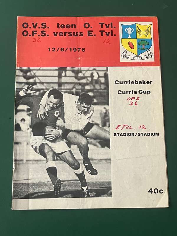 Rugby Programme - Free State vs Eastern Transvaal 12/06/1976