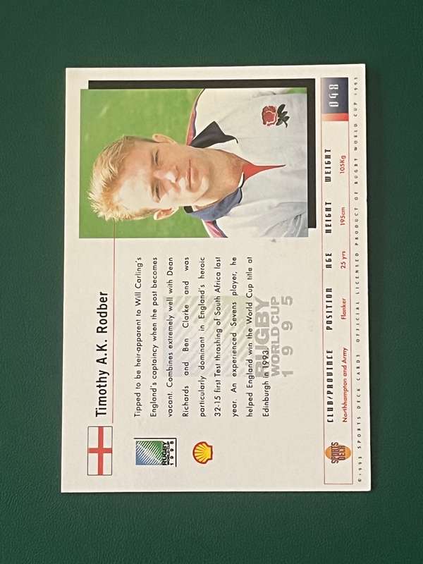 Rugby Card - *SIGNED* Tim Rodber 1995 Sports Deck Rugby Card