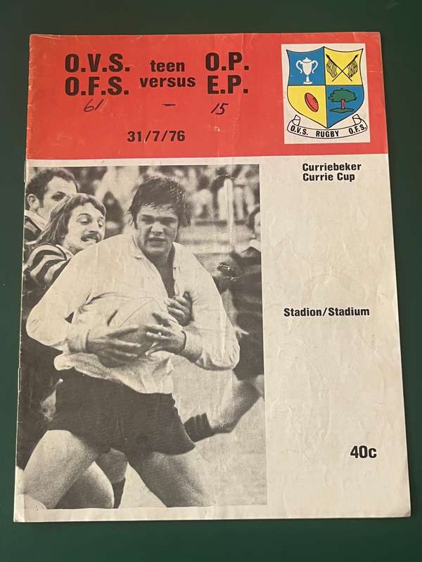 Rugby Programme - Free State vs Eastern Province 31/07/1976
