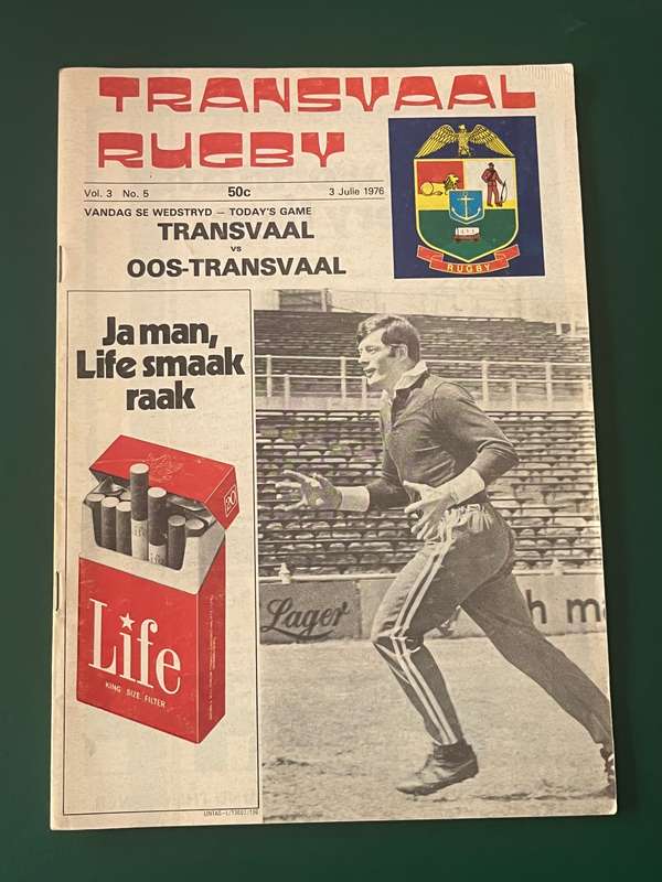 Rugby Programme - Transvaal vs Eastern-Transvaal 03/07/1976