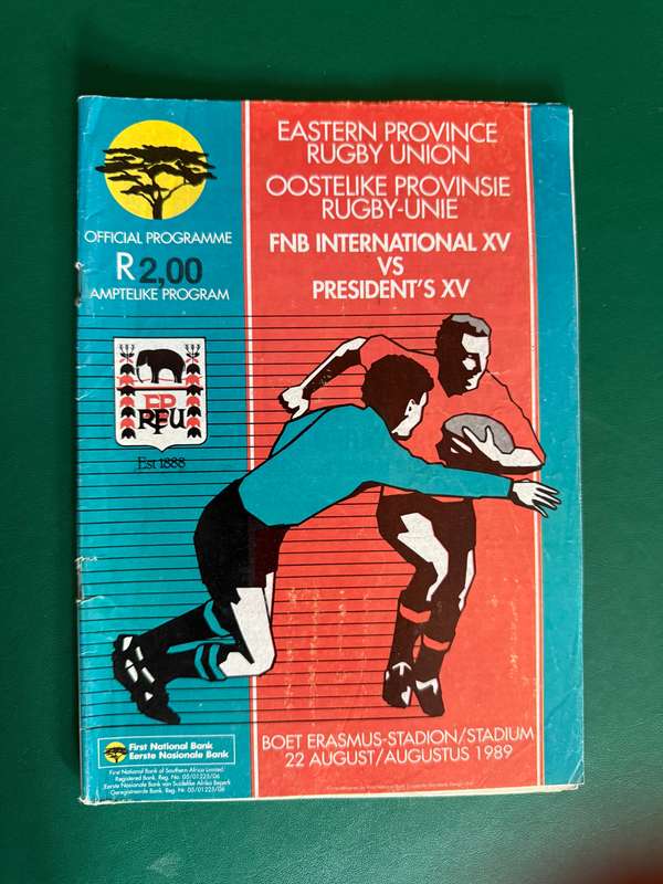 Rugby Programme - *Tour* FNB International XV vs Presidents XV 22/08/1989 (Boet Erasmus)