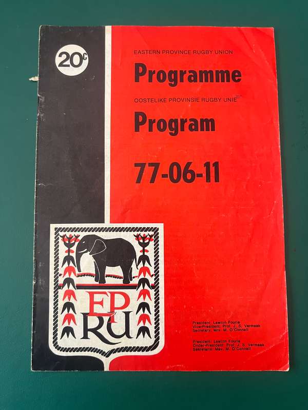 Rugby Programme - Eastern-Province vs Free State 11/06/1977
