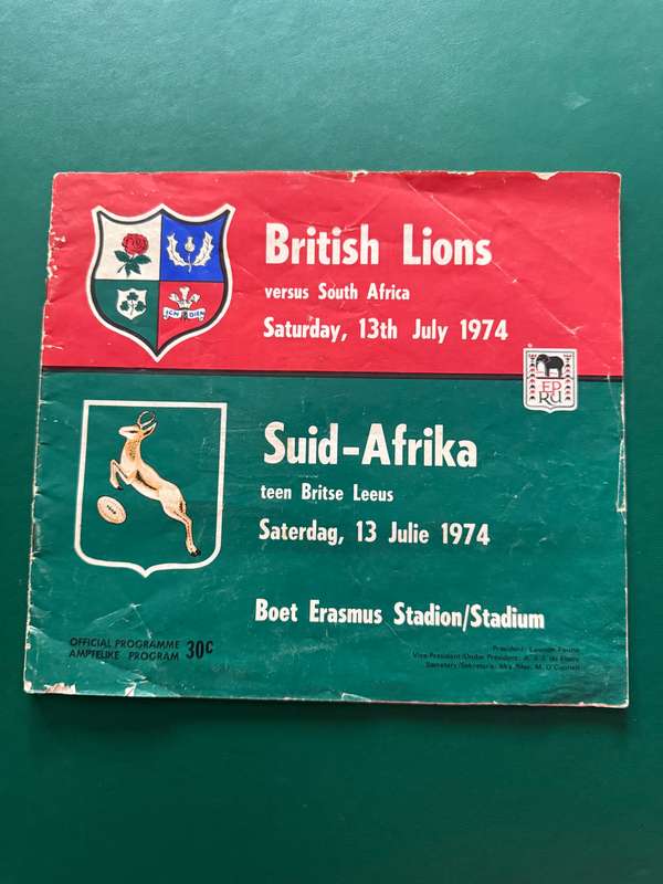 Rugby Programme - South-Africa vs British Lions 13/07/1974