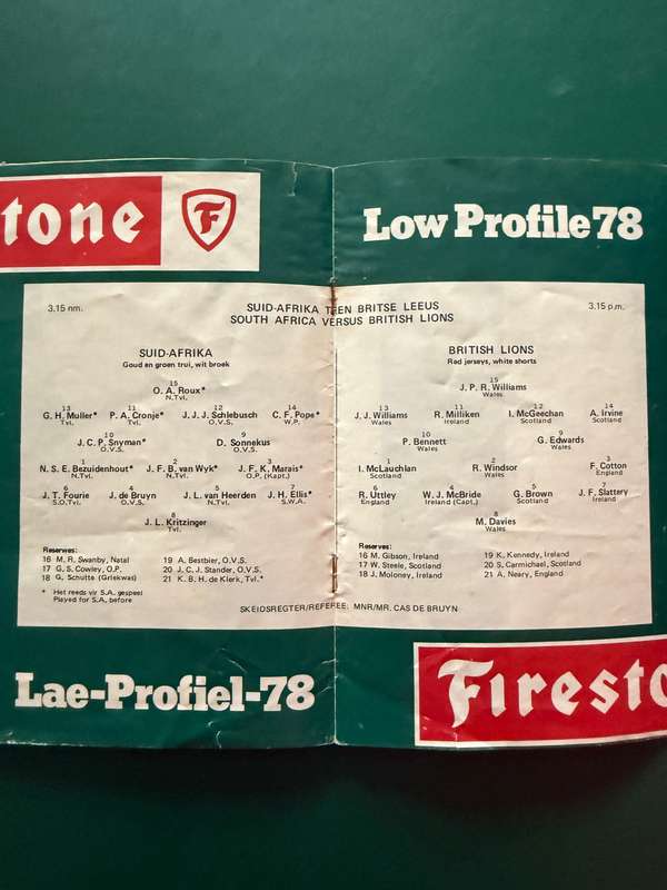 Rugby Programme - South-Africa vs British Lions 13/07/1974