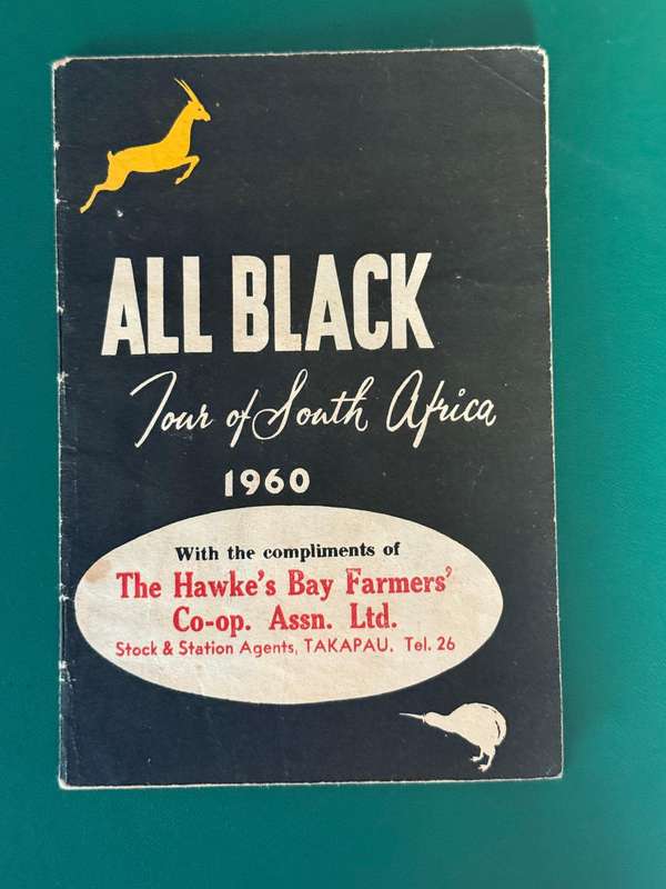 Rugby Itinerary - All Blacks tour of South-Africa 1960 issued by Hawkes Bay Farmers Co-op
