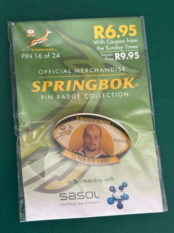 Rugby Pin - Sealed CJ van der Linde 2006 Sasol Rugby Pin