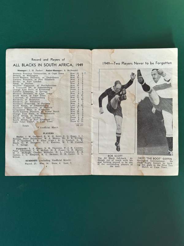 Rugby Itinerary - All Blacks tour of South-Africa 1960 issued by Hawkes Bay Farmers Co-op