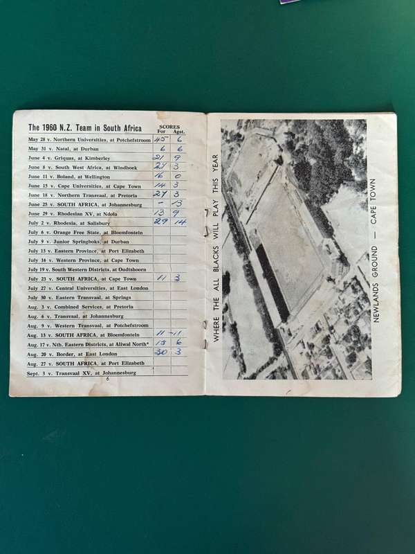 Rugby Itinerary - All Blacks tour of South-Africa 1960 issued by Hawkes Bay Farmers Co-op