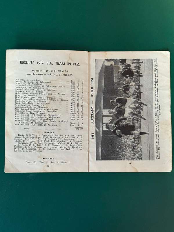 Rugby Itinerary - All Blacks tour of South-Africa 1960 issued by Hawkes Bay Farmers Co-op