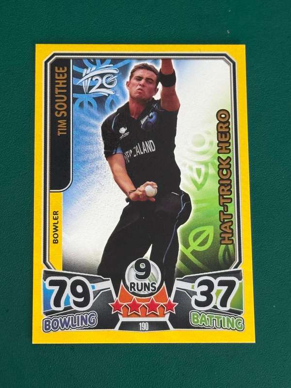 Cricket Card - Tim Southee (Nr190) Hat trick Hero 2014 Cricket Attax foil card