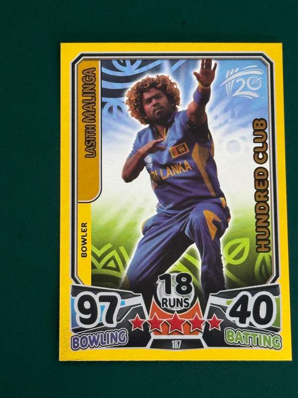 Cricket Card - Lasith Malinga (Nr187) Hundred Club 2014 Cricket Attax foil card