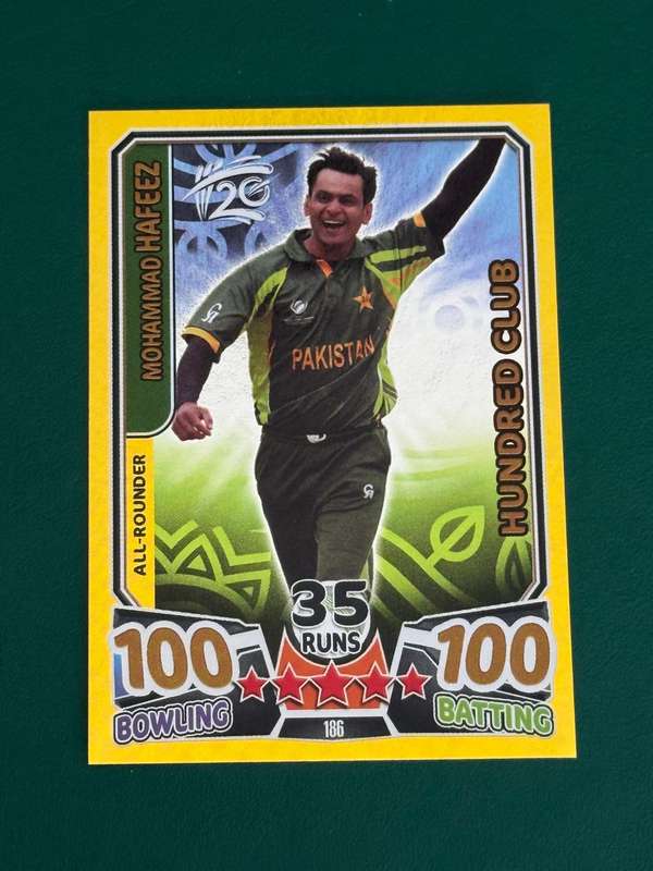 Cricket Card - Mohammad Hafeez (Nr186) Hundred Club 2014 Cricket Attax foil card