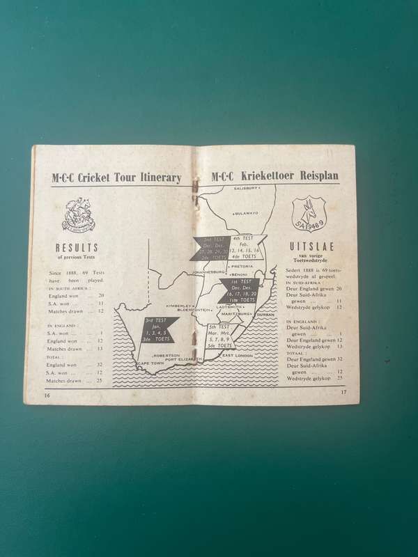 Cricket Itinerary - 1948 England in South-Africa