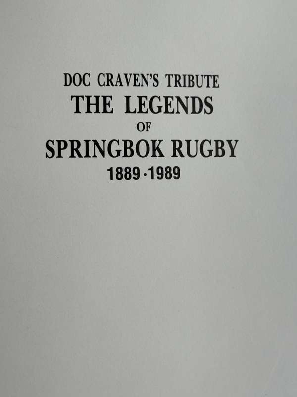 Rugby Book - The Legends of Springbok Rugby 1889-1989 (Hardcover, 232 Pages)
