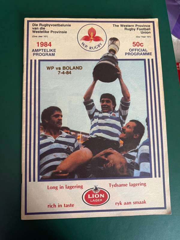 Rugby Programme - Western Province vs Boland 07/04/1984