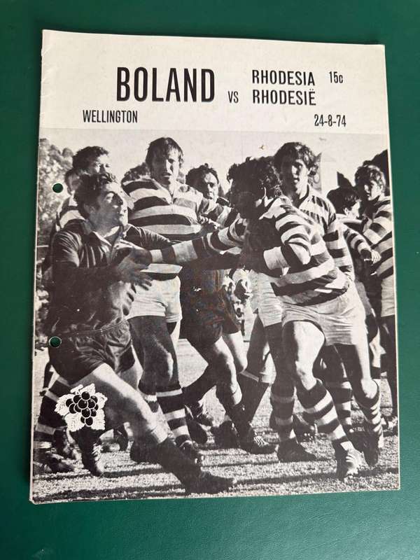 Rugby Programme - Boland vs Rhodesia 24/08/1974