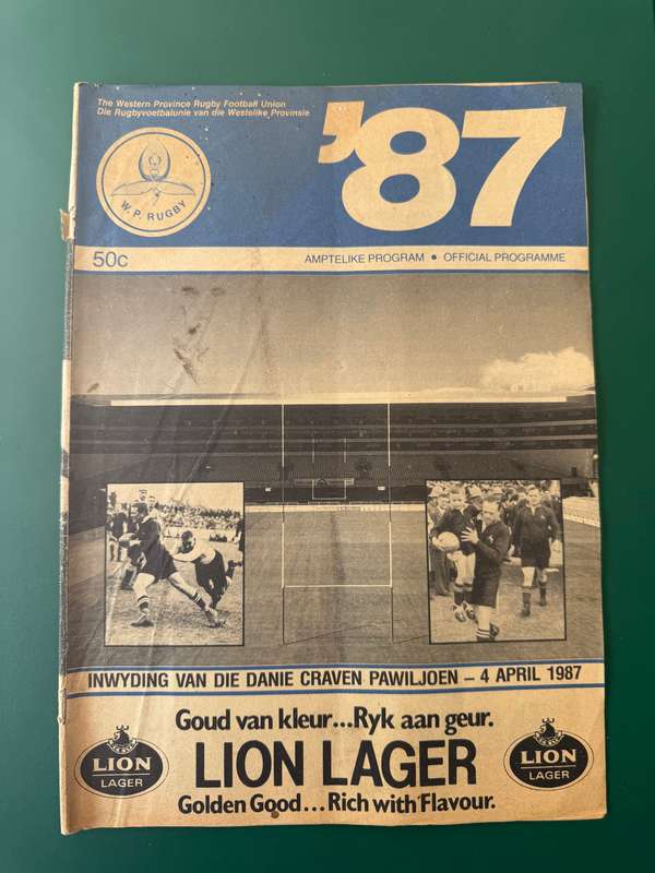 Rugby Programme - Western-Province vs Transvaal 04/04/1987
