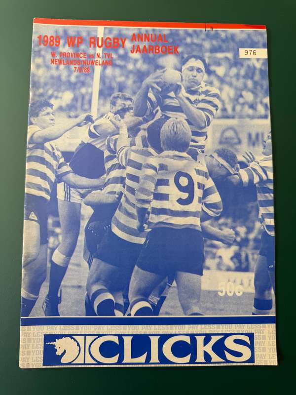 Rugby Programme - Western-Province vs Northern Transvaal (Baumgarten) 07/09/1989