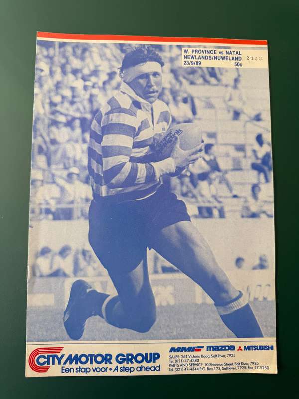 Rugby Programme - Western-Province vs Natal (Baumgarten) 23/09/1989