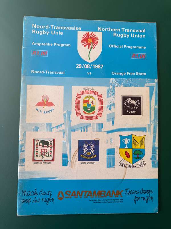 Rugby Programme - Northern-Transvaal vs Free State 29/08/1987