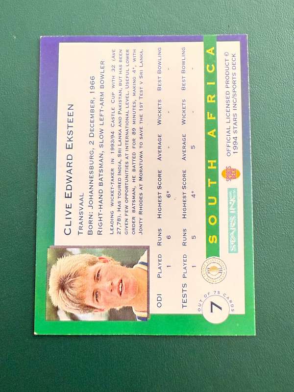 Cricket Card - *SIGNED* Clive Eksteen 1994 Sports Deck Nelson Mandela Trophy Cricket Card