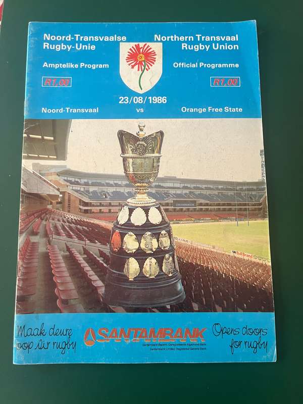 Rugby Programme - Northern-Transvaal vs Orange Free State 23/08/1986