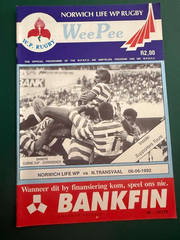 Rugby Programme - Western-Province vs Northern-Transvaal 06/06/1992